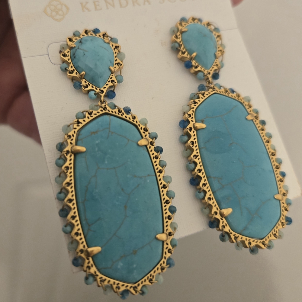 Kendra Scott Blue and Gold Statement Earrings